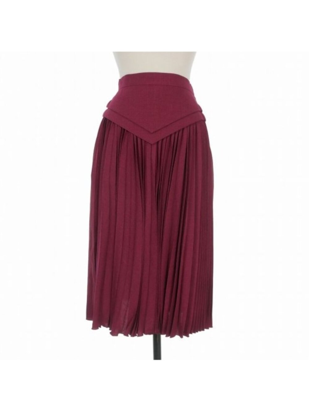 Dior Silk Blend Houndstooth Pleated Skirt Switchable Knee Length Burgundy M